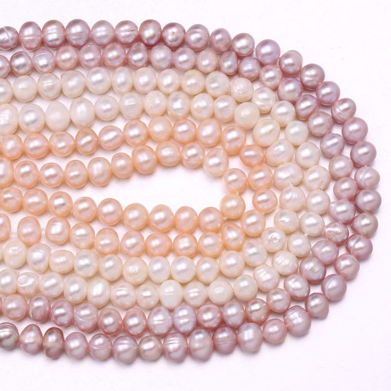 LE SKY Natural Pearl Beads 100% Natural Freshwater Round Punching Pearl Loose Charms for Jewelry Making Necklace Bracelet 2 Strands 7-8mm White - Image 4